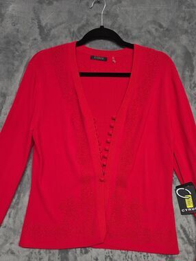Cyrus Bright Red V-Neck Button-Front Women's Cardigan Sz LG
